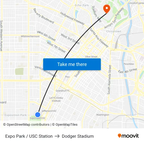 Expo Park / USC Station to Dodger Stadium map