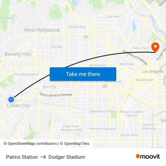 Palms Station to Dodger Stadium map