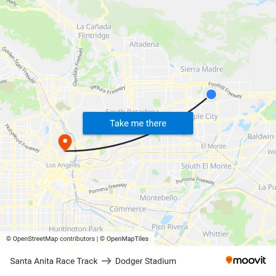 Santa Anita Race Track to Dodger Stadium map