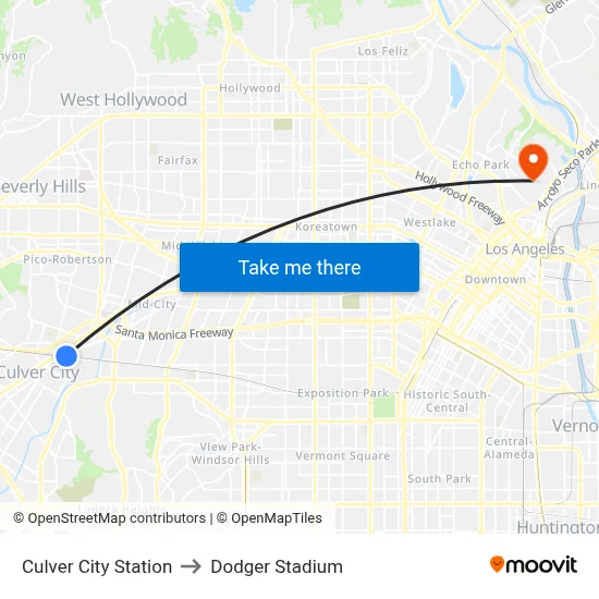 Culver City Station to Dodger Stadium map