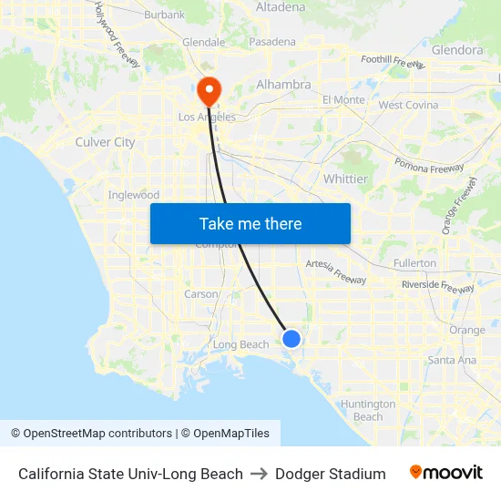 California State Univ-Long Beach to Dodger Stadium map