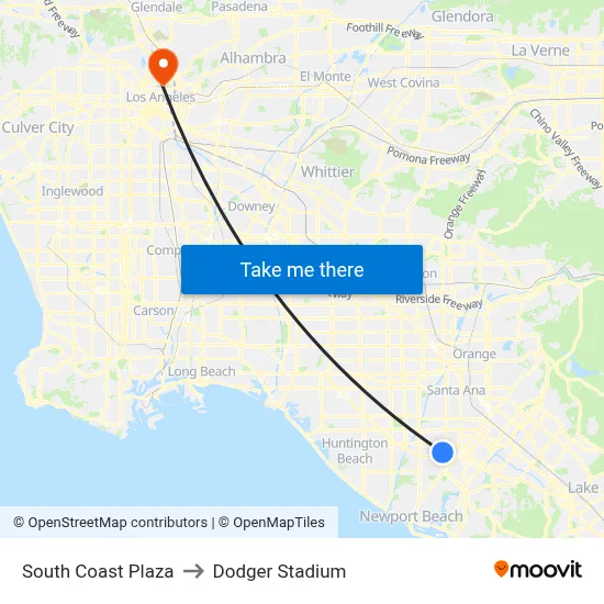 South Coast Plaza to Dodger Stadium map