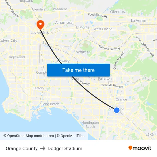 Orange County to Dodger Stadium map