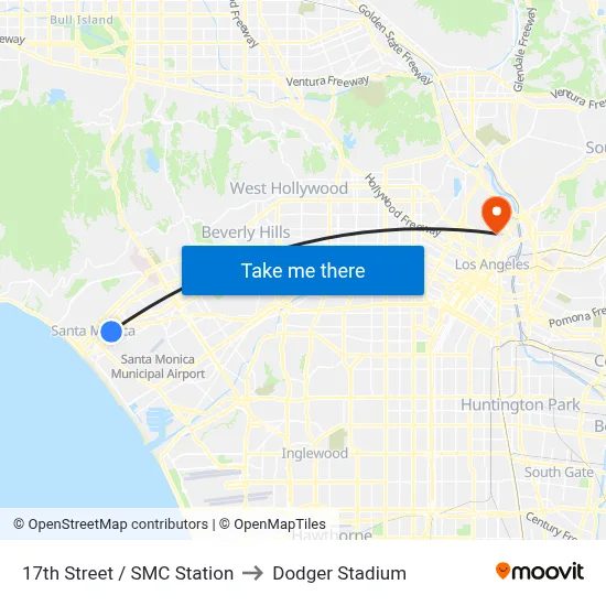 17th Street / SMC Station to Dodger Stadium map