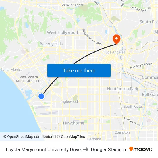 Loyola Marymount University Drive to Dodger Stadium map