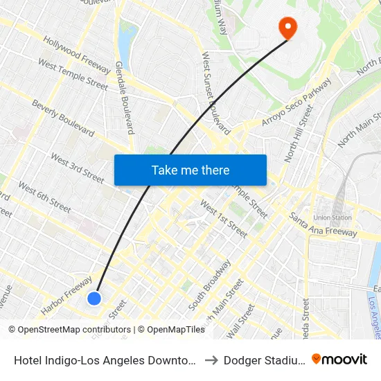 Hotel Indigo-Los Angeles Downtown to Dodger Stadium map