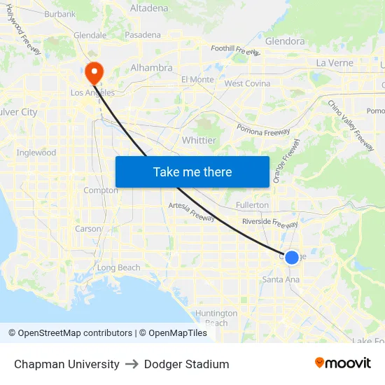Chapman University to Dodger Stadium map