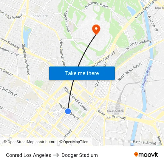 Conrad Los Angeles to Dodger Stadium map