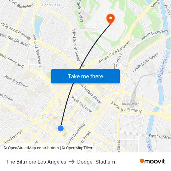 The Biltmore Los Angeles to Dodger Stadium map