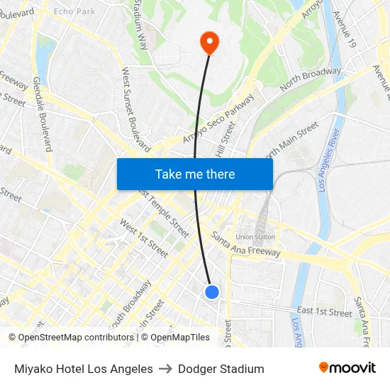 Miyako Hotel Los Angeles to Dodger Stadium map