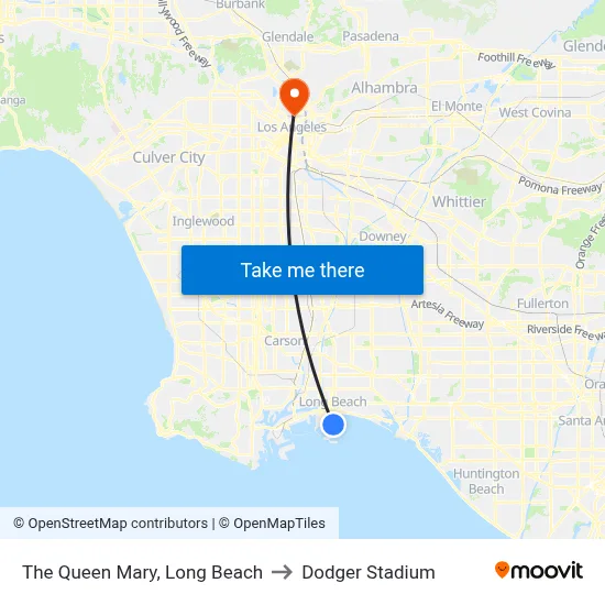 The Queen Mary, Long Beach to Dodger Stadium map