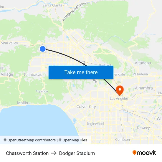 Chatsworth Station to Dodger Stadium map