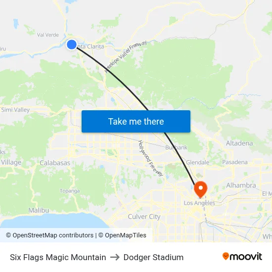 Six Flags Magic Mountain to Dodger Stadium map