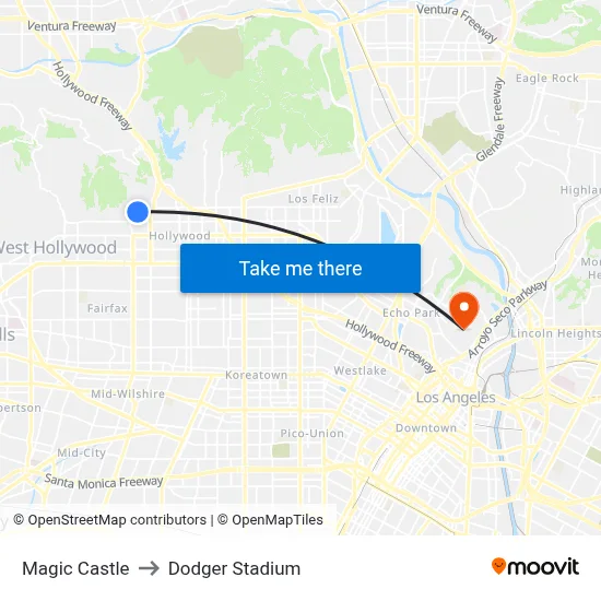 Magic Castle to Dodger Stadium map