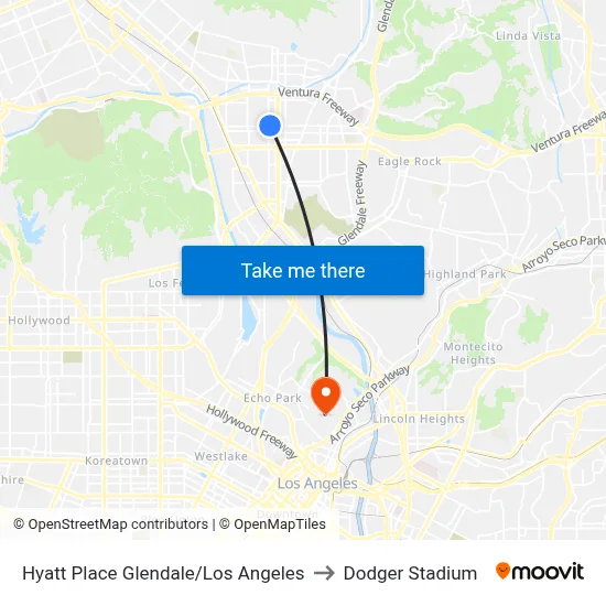 Hyatt Place Glendale/Los Angeles to Dodger Stadium map