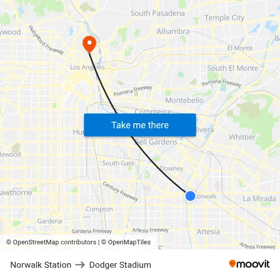 Norwalk Station to Dodger Stadium map