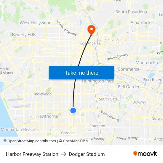 Harbor Freeway Station to Dodger Stadium map