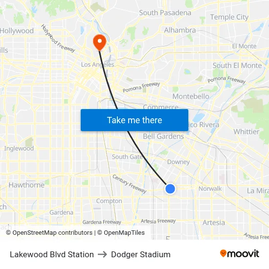 Lakewood Blvd Station to Dodger Stadium map