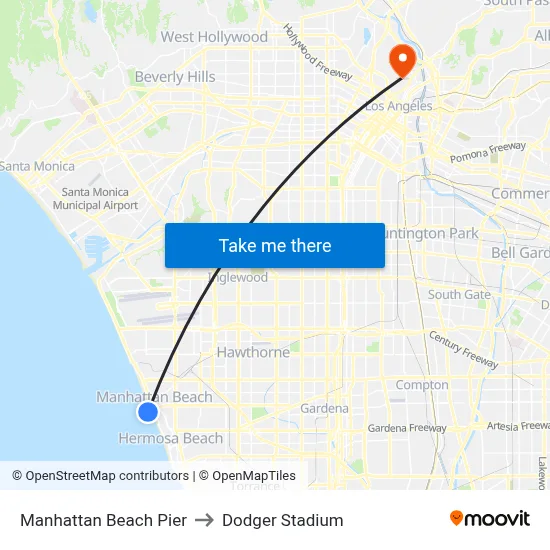 Manhattan Beach Pier to Dodger Stadium map
