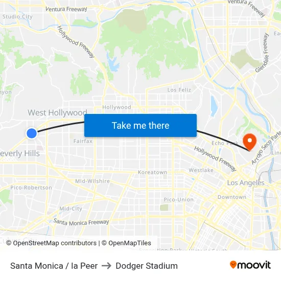 Santa Monica / la Peer to Dodger Stadium map