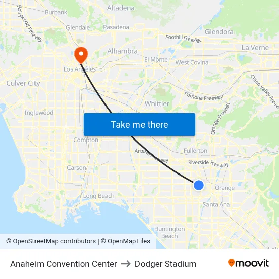 Anaheim Convention Center to Dodger Stadium map