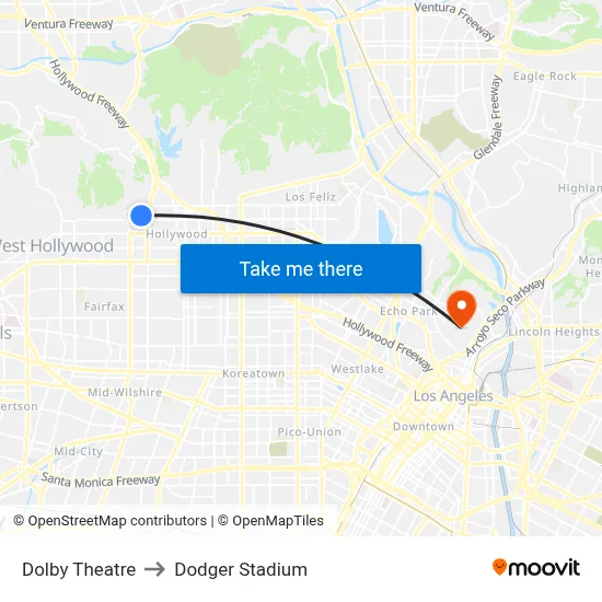 Dolby Theatre to Dodger Stadium map