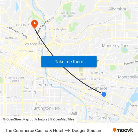 The Commerce Casino & Hotel to Dodger Stadium map
