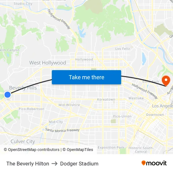The Beverly Hilton to Dodger Stadium map