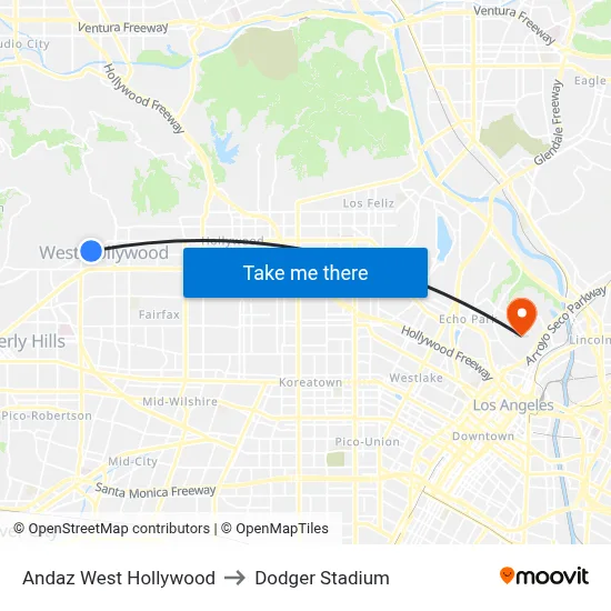 Andaz West Hollywood to Dodger Stadium map