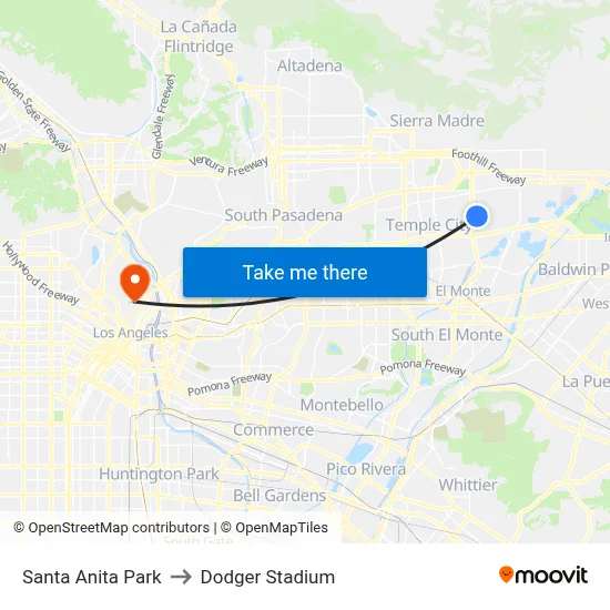 Santa Anita Park to Dodger Stadium map