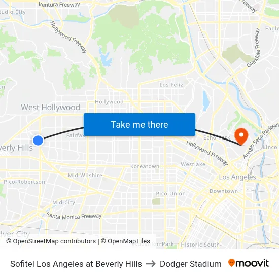 Sofitel Los Angeles At Beverly Hills to Dodger Stadium map