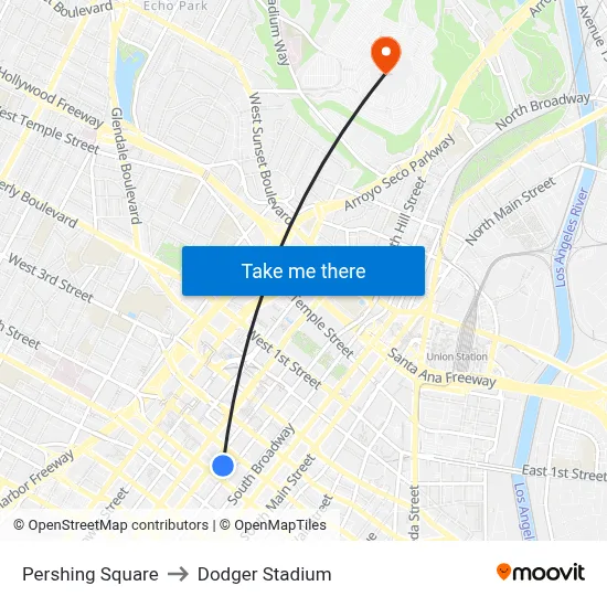 Pershing Square to Dodger Stadium map