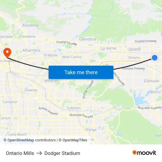 Ontario Mills to Dodger Stadium map