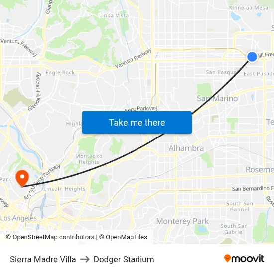 Sierra Madre Villa to Dodger Stadium map