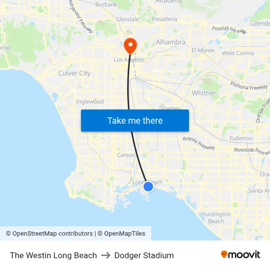 The Westin Long Beach to Dodger Stadium map