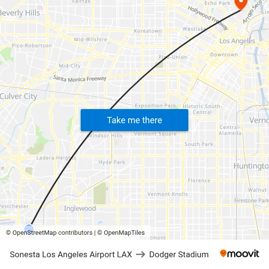 Sonesta Los Angeles Airport LAX to Dodger Stadium map
