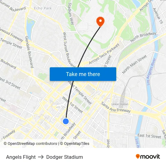 Angels Flight to Dodger Stadium map