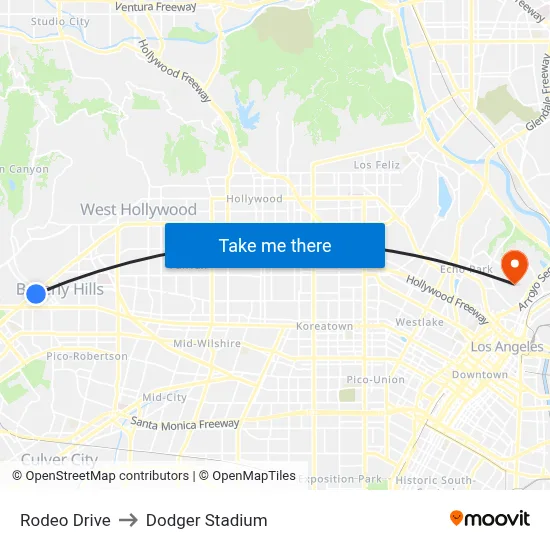 Rodeo Drive to Dodger Stadium map