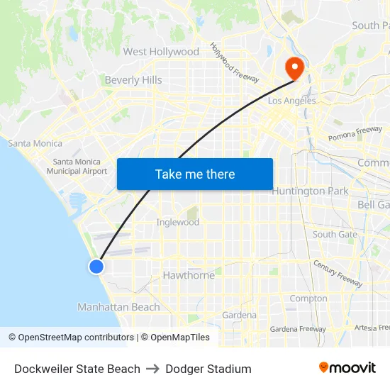 Dockweiler State Beach to Dodger Stadium map