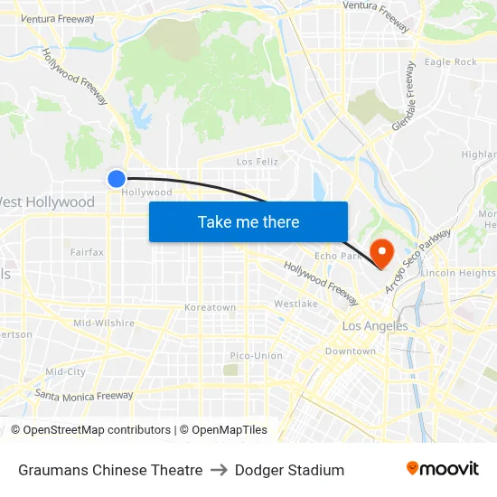 Graumans Chinese Theatre to Dodger Stadium map