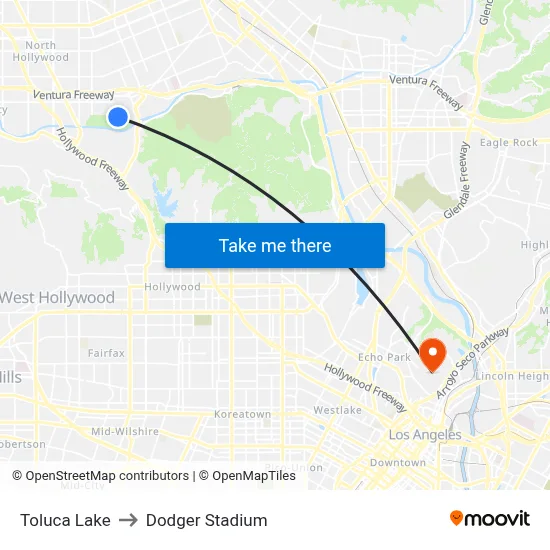 Toluca Lake to Dodger Stadium map