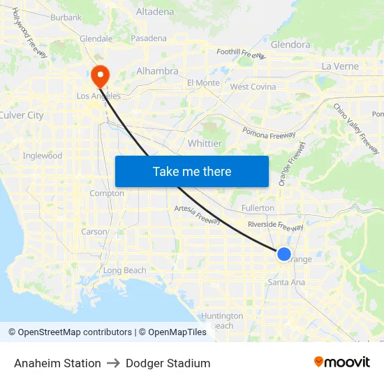 Anaheim Station to Dodger Stadium map
