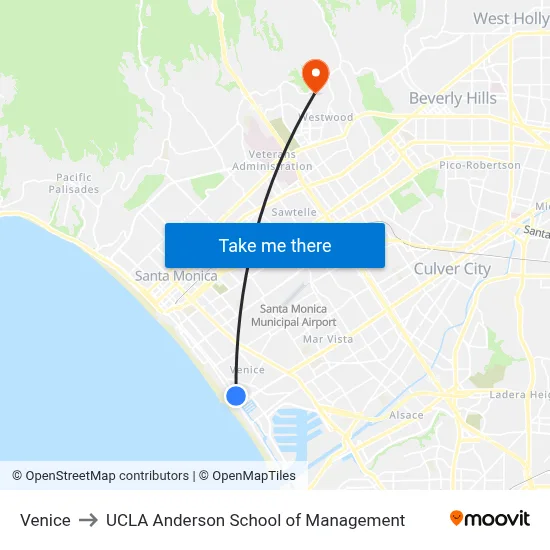 Venice to UCLA Anderson School of Management map