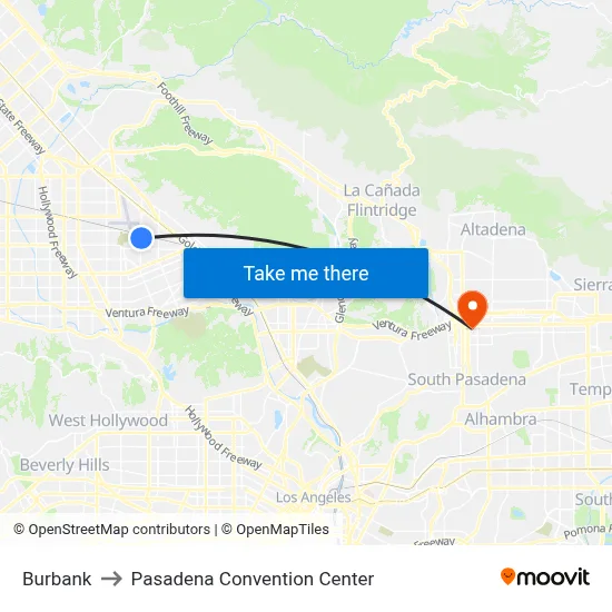 Burbank to Pasadena Convention Center map