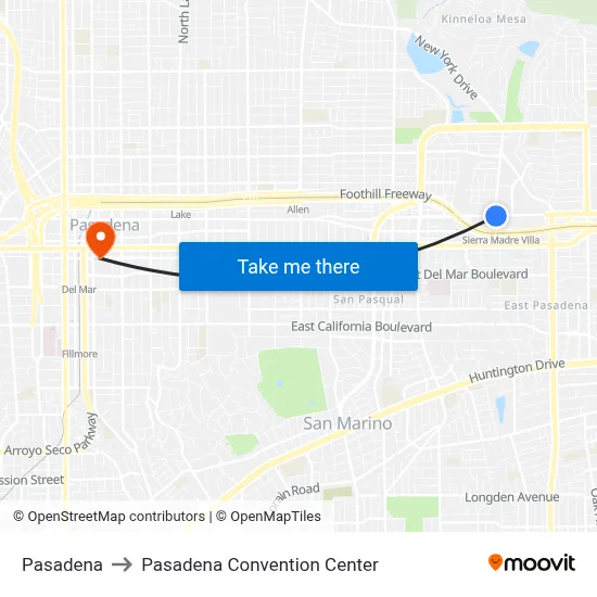 Pasadena to Pasadena Convention Center map