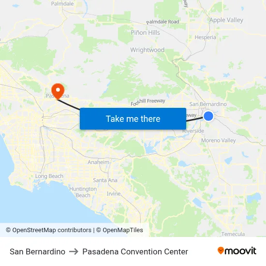 San Bernardino to Pasadena Convention Center map