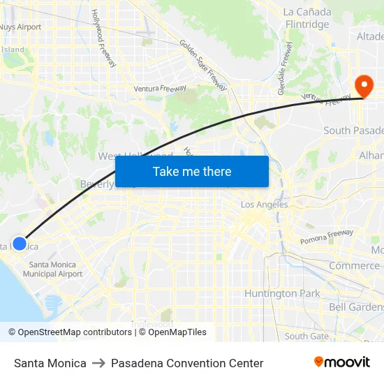 Santa Monica to Pasadena Convention Center map