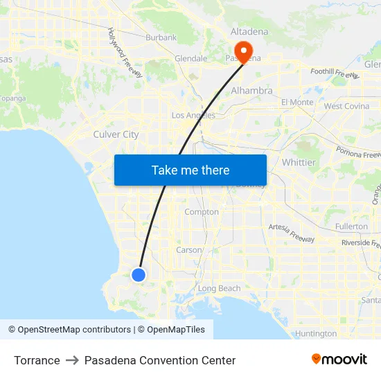 Torrance to Pasadena Convention Center map