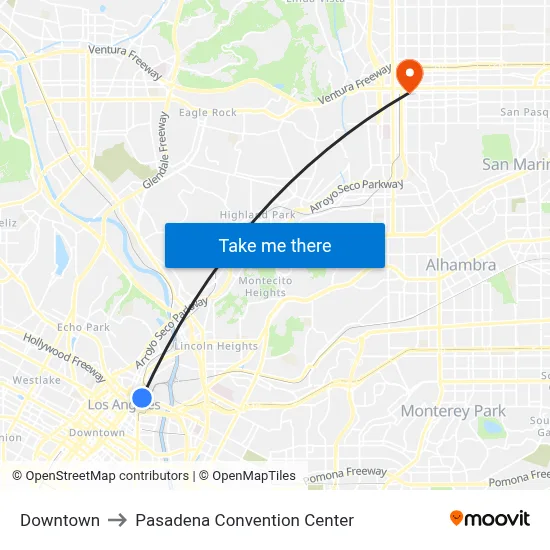 Downtown to Pasadena Convention Center map