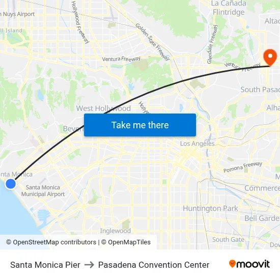 Santa Monica Pier to Pasadena Convention Center map